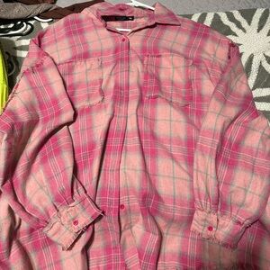 SHEIN Pink Plaid Button-Up Shirt